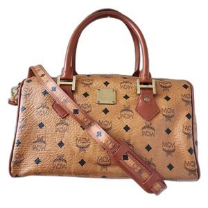 MCM Leather Boston Bag with Crossbody Strap